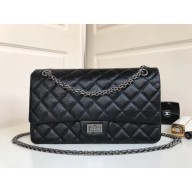 Copy Chanel 2.55 Reissue Size 227 Bag in wrinkled calfskin black with silver hardware CE02813