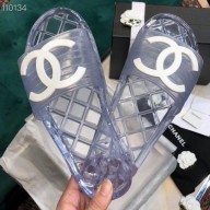 Copy Chanel CC Logo Transparent PVC Shower Shoes Mules Slipper Sandals Silver 2019 CE02932