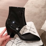 Knockoff Chanel Patent Calfskin Mary Jane Open Ankle Short Boots G35431 All Black 2020 Collection CE02844