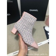 Replica Chanel CC Logo Ankle Boots Tweed Pink 2020 CE03496