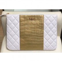 AAA 1:1 Chanel Reissue 2.55 Lambskin and Crocodile Embossed Calfskin Pouch Clutch Bag A82725 White/Gold 2019 CE03596