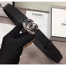 AAA Chanel Calf Leather Belt with Blue Buckle 30mm Width Black 2018 CE01735