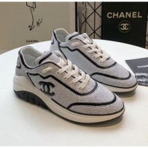 AAA Chanel CC Logo Sequins & Leather Sneakers G35936 White/Black 2020 Collection CE01026