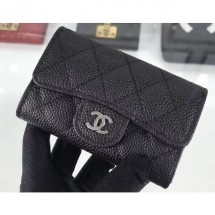 AAA Chanel Grained Leather Classic Flap Card Holder A80799 Black/Silver CE01724