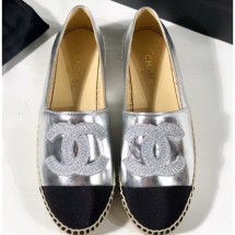 AAA Chanel Stitching CC Logo Espadrilles Silver CE03995