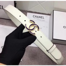 AAA Copy Chanel Calf Leather Belt with Blue Buckle 30mm Width White 2018 Belt CE03193