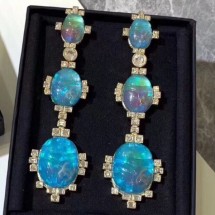 AAA Imitation Chanel Enamel Long Earrings AB2095 Gold/Blue/Crystal 2019 Collection CE02432