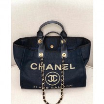 AAA Replica Chanel Deauville Lurex Canvas Large Shopping Bag A93786 Navy Blue/Gold 2019 Collection CE01305