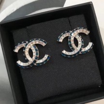 AAA Replica Chanel Double Square Crystal CC Earrings Crystal White/Dark Blue 2019 Collection CE02996
