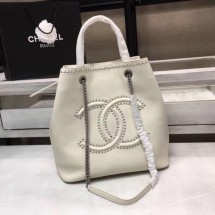 Best Chanel Calfskin & silver-Tone Metal 80761 white CE02454