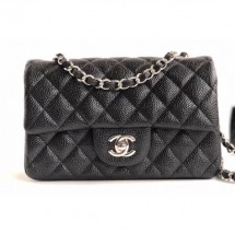 Best Chanel Caviar Leather Small Classic Flap Bag A1116 Black/Silver CE00735