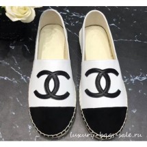 Best Chanel CC Logo Lambskin and Suede Calfskin Espadrilles White/Black 2019 CE02585