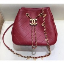 Best Chanel Charms Lambskin Drawstring Bucket Mini Bag Burgundy 2019 CE01118