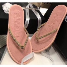 Best Chanel Denim Chain Thong Sandals Pink 2020 CE03900