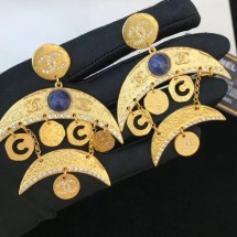 Best Chanel Metal Moon Short Earrings AB1599 Gold/Blue 2019 Collection CE02990