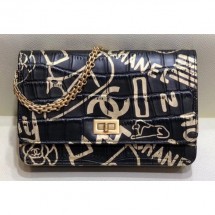 Best Chanel Reissue 2.55 Crocodile Embossed Printed Leather Wallet on Chain WOC Bag A70328 Black 2019 CE01372