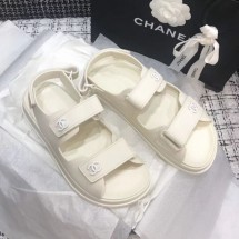 Best Chanel Strap Flat Sandals White 2020 Collection CE01652