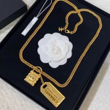 Best Chanel Tag Lock Pendant Long Necklace 2019 Collection CE03826