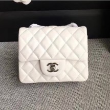 Best Copy Chanel Classic Flap Mini Bag A1115 in Lambskin Leather White with Silver Hardware CE02742