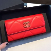 Best Quality Chanel 19 Goatskin Long Flap Wallet AP0955 Bright Red 2019 Collection CE00817