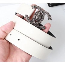 Best Quality Chanel Width 3cm Braided CC Logo Buckle Leather Belt White CE03726