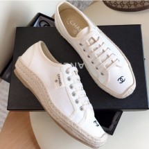 Best Quality Imitation Chanel Vintage Canvas Sneakers White 2020 CE04228