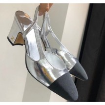 Best Replica Chanel Heel 6.5cm Slingbacks G31318 Silver/Grosgrain Black 2019 CE02647