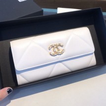Chanel 19 Goatskin Long Flap Wallet AP0955 White 2019 Collection CE02314
