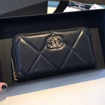 Chanel 19 Goatskin Long Zipped Wallet AP1063 Black 2019 Collection CE01355