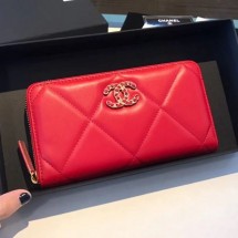 Chanel 19 Goatskin Long Zipped Wallet AP1063 Cerise Red 2019 Collection CE02128