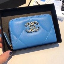 Chanel 19 Goatskin Zipped Coin Purse AP0949 Blue 2019 Collection CE03399