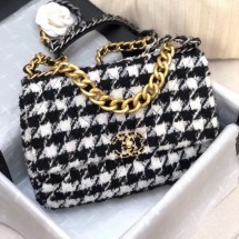 Chanel 19 Large Houndstooth Tweed Flap Bag AS1161 Black/White 2019 Collection CE03345