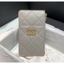 Chanel 19 Phone and Card Holder in Lambskin AP1182 Grey 2020 Collection CE04336