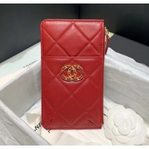 Chanel 19 Phone and Card Holder in Lambskin AP1182 Red 2020 Collection CE02992