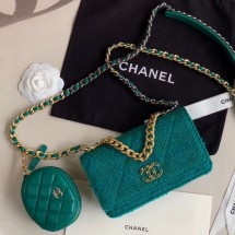 Chanel 19 Tweed Wallet on Chain WOC and Coin Purse AP0985 Green 2019 Collection CE01870