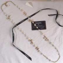 Chanel 5 Heart and Star Long Necklace AB2367 Gold/Pearly White/Crystal 2019 Collection CE03629
