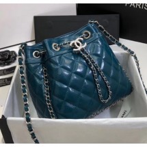 Chanel Aged Calfskin Drawstring Bag With Chain Edge AS1803 Blue 2020 Collection CE00718