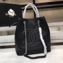 Chanel Calfskin & silver-Tone Metal 80761 black CE03445