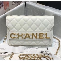 Chanel Calfskin Wallet on Chain With Logo Chain AP1234 White 2020 Collection CE04199