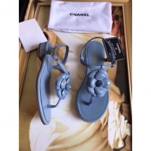 Chanel Camellia Thong Sandals Blue 2019 CE03204