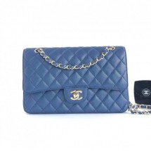 Chanel caviar leather 1112 Classic Medium flap bag navy blue CE03032