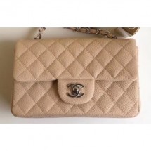 Chanel Caviar Leather Small Classic Flap Bag A1116 Beige/Silver CE03770