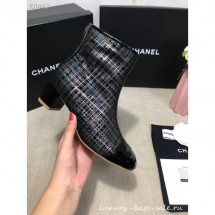 Chanel CC Logo Ankle Boots Grid Metallic Gray 2020 CE03053