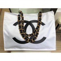 Chanel CC Logo Canvas Shopping Tote Bag White/Black 2019 CE03429