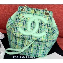 Chanel CC Logo Coco Backpack Bag AS0322 Tweed Light Green 2019 CE01997