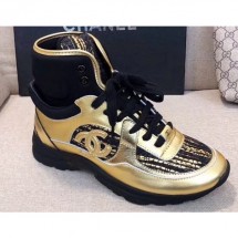 Chanel CC Logo High-top Sneakers G35060 Gold/Black 2019 CE03129