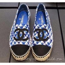 Chanel CC Logo Tweed Fabric Espadrilles Blue 2019 CE03075