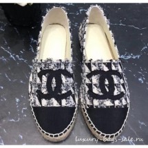 Chanel CC Logo Tweed Fabric Espadrilles G34436 Black 2019 CE01939