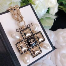 Chanel Chain Leather Square Pendant Necklace AB3044 2019 Collection CE03487