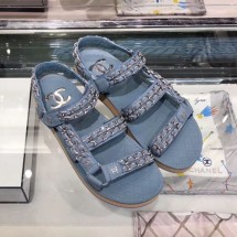 Chanel Chain Leather Strap Flat Sandals Blue 2020 Collection CE03537